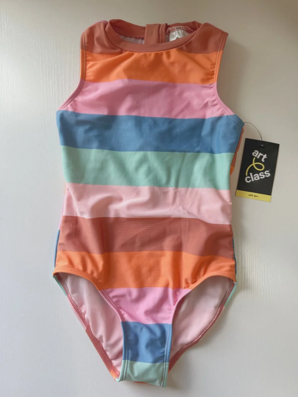 Target Art Class Girls 8 Medium One Piece Swimsuit Zip Back Stripe Retro New NWT
